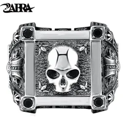 ZABRA Adjustable Size 925 Sterling Silver Skull Rings For Men Zircon Ring Vintage Puck Rock Biker Jewelry D18111405