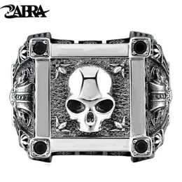 Zabra regulowany rozmiar 925 Sterling Silver Skull Pierścienie dla Mężczyzn Cyrkon Ring Vintage Puck Rock Biker Biżuteria D18111405