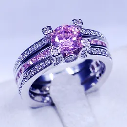 Luxury Jewelry wedding band rings for women men 3ct Pink 5A Zircon Cz 925 Sterling silver Birthstone Female Ring bridal set Gift