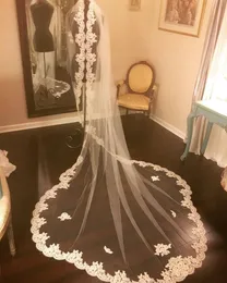 Real Image Veils Bröllopsklänningar Tillbehör Skräddarsy Made One Layer Tulle Bridal Veil With Comb Lace Appliques 3 meter Long Veil
