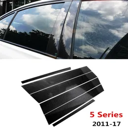 Car Window BC Column Trim Strips Carbon Fiber Car body protection sequins decals 6pcs for BMW 5 Series F10 2011-17