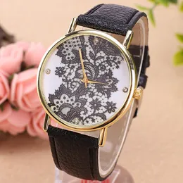 Kvinnor Mode Quartz Armbandsur Snörning Blomma Tryckt Läder Band Ladies Casual Analog Kvinnors Klockor 12 Färg