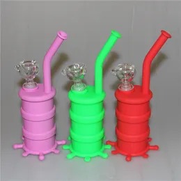 Popularne platformy silikonowe Silikonowe Water Bongs Water Bongs Silicon Oil Dab Rigs Water Rury z 14,4 mm Męskie szkło w dół i Bowl Free