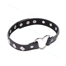 Bondage Balck Leather Rivet Heart Ring Gothic Neck Collar Restraint Fetish Sex Choker #R56