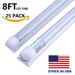 Stock w USA (rurka + baza) Zintegrowana lampa LED Lampa LED T8 2400mm 2.4m 8 FT 72W SMD2835 384 LED Light Lights Bulb