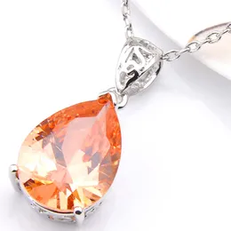 Luckyshine優れた輝きドロップChampagne Morganite Gemstone Silverペンダントネックレスキュービックジルコニアホリデーウェディングパーティー10pcs