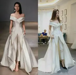 섹시한 점프 슈트 화이트 이브닝 드레스 어깨 새틴 오프 사우디 아라비아 Vestidos De Festa Party Dress Prom 공식적인 미인 드레스 유명 인사 가운