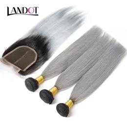 9A Ombre 1B /灰色のブラジルのバージンの人間の髪の毛織り4つのバンドルが4つのバンドルが付いています。