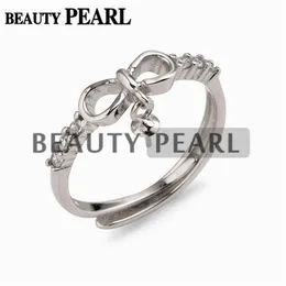 Montatura per anello con perla con zirconi cubici Impostazioni in argento sterling 925 Base come un nastro 5 pezzi