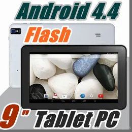 168 9 "9 tum Bygg i ficklampa Google Android 4.4 AllWinner A33 Tablet PC Bluetooth Support Quad Core WiFi Dual Camera B-9PB