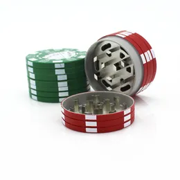 40mm 3Layers Plastic Billiga Poker Chip Style Herb Herbal Tobacco Grinder Slipmaskiner Rökning Rör Tillbehör Gadget Red Green Black