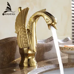 Basin Faucets New Design Swan Faucet Gold Plated Wash Basin Faucet Hotel Luxury Copper Gold Mixer Taps hot and cold Taps HJ-35K