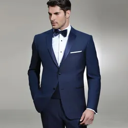 Fantastyczny styl Dwa przyciski Blue Wedding Groom Tuxedos Notch Lapel Groomsmen Mężczyzna Dinner Blazer Garnitury (Kurtka + Spodnie + Krawat) No: 1799