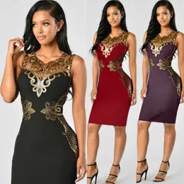 Czarny Sexy Cekiny Kobiety Sukienka Bandaż Bodycon Sukienka Kobiety Vestidos Bez Rękawów Koronki Haft Party Dresses Clubwear Czarne Suknie S-XXXL