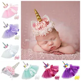 Tutu klänning uppsättningar baby girls bow spets kjolar huvudband fot blomma spädbarn födelsedag tutus kjol outfits c3851