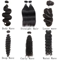 Factory Price Cheap 10A Brazilian Peruvian Malaysian Indian Straight Hair Body Deep Loose Curly Water Wave Remy Human Hair Weaves 10 Pcs