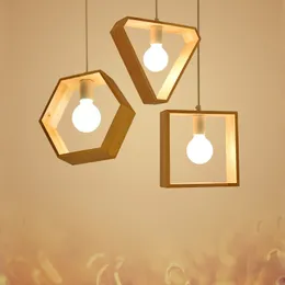 Modern Wood Geometry Pendant Light Restaurant Cafe Bar Balkong Hänglampa Hem Ljusmatsal Lätt Fixture