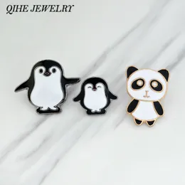 Qihe smycken broscher pinnar pingvin panda djur broscher ryggsäck hatt krage märken djur pins pingvin smycken