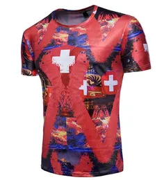 2018 I fan della Svizzera sono commemorati a maniche corte Russia Coppa del Mondo Mondiale con camicie con le magliette da uomo dell'equipaggio