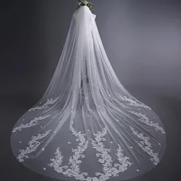 2018 unique real photos Bridal Accessories Wedding Dresses Veils Ivory applique Lace Bride Veil cathedral length Cheap Bridal Accessory