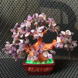 Gratis frakt Partihandel 1pcs Natural Amethyst Quartz Crystal Gemstone Lucky Tree Reiki Healing för heminredning