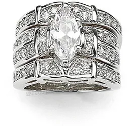 Biżuteria Moda Koktajl Biżuteria Klejnot 5a Cyrkon Kamień 14KT White Gold Wypełnione 3 Pierścionek ślubny Zestaw SZ 5-11 Prezent