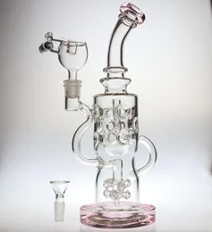 het 11,5"FTK tjockt glas återvinningsmaskiner oljeriggar vattenrör ihåliga design bong med seed of life perc 14,4 mm skarv