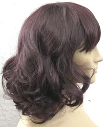 dark red curly wavy quality medium length hair wig fancy dress free cap new