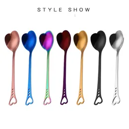 Colorful Heart Shape Stainless Steel Coffee Spoon Dessert Sugar Stirring Spoon Ice Cream yogurt Honey Spoon Kitchen Hot Gift LX0051