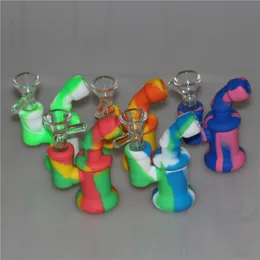 Unik design silikon olje riggen vattenrör vattenpipa rökrör mini bubbler bong återanvändbara cigaretthandrör med glasskål