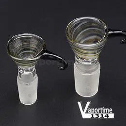 Färgglada Rökning Tillbehör Glas Bowl Funnel Cone Handtag Blandade Färg Linjer 14mm 18mm Man Joint Vattenrör Olje Rig Heady Rökning DHL 379