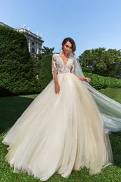 كريستال تصميم شرير جوهرة الرقبة الدانتيل فساتين الزفاف مع الأكمام طويلة الشمبانيا بالإضافة إلى حجم الزفاف فستان الزفاف العفن 237x