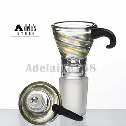 Colorful Glass Bowl Funnel Cone Handle smoke Mixed Color Lines 14mm 18mm Male Joint Water Pipe Oil Rig Heady DHL