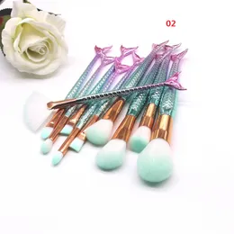 Colorful Mermaid Makeup Brushes set 10 PCS Foundation Blending Powder Brush Eyeshadow Contour Concealer Blush pincel sereia maquiagem