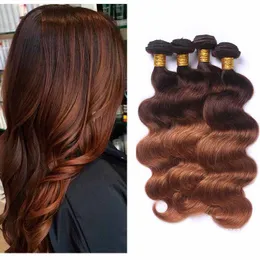 Peruana ombre extensão de cabelo dois tons 4/30 # onda corporal marrom cabelo humano tecelagem 4 pacotes atacado colorido louro peruano cabelo