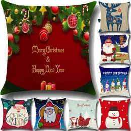 Lino Feliz Navidad Funda de cojín Xmas Square Throw Funda de almohada para el hogar Mr Reindeer Decorateive 20 Estilos