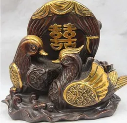 Koppar Brass Kinesisk Hantverk Inredning Asiatisk Kinesisk Brass Koppar Gild Feng Shui Make Mandarin Duck Bird Statue