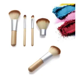 4 st Bamboo Makeup Brushes Set Eye Shadow Borste Kosmetika Blandning Borstverktyg Make Up Borstar med väska