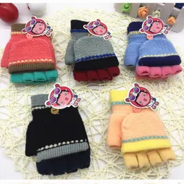Kids Knitted Fingerless Gloves Colors Match Half Fingers For Boys And Girls With Cover Up Wholesale