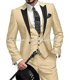 Fashionabla Groomsmen Peak Lapel Groom Tuxedos Biljettficka Män Passar Bröllop / Prom / Middag Bästa Man Blazer (Jacka + Byxor + Tie + Vest) K801