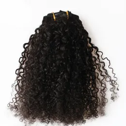 Brasilianische verworrene lockige Haarspange in Echthaarverlängerungen, natürliche Farbe, Remy-Haarspange, 100 g, 7 Stück/Lot
