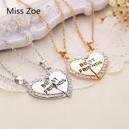 Miss Zoe Beste Vrienden Hanger Necklaces Kettingen Hartvorm BFF Rhinestone Goud Zilver Half Gift Voor Vriendenes Vriendschap Sieraden