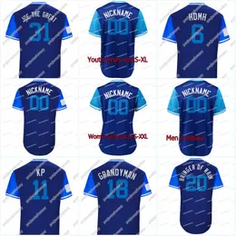 2018 Spielerwochenende 20 Donaldson "Bringer of Rain" 11 Säule "KP" 15 Grichuk "Grich" 31 biagini "Joe the Great" Baseball -Trikots