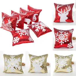 Mermaid Dubbel Sequin Pillow Case Christmas Snowflake Reindeer Pillowcase Hem Sofa Bilkudde Skydd Xmas Dekoration utan kärna WX9-855