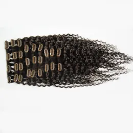 Kinky Curly Clip in Human Hair Extensions 9 sztuk / Set Peruwiański Dziewiczy Włosy Splot Clip W Ludzkich Przedłużania Włosów 100g