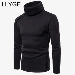 2018 Höstmän Turtleneck Sweatshirt Fashion Button Korean Slim Male Pullovers Långärmad Casaul Solid Men's Sweatshirts Tops