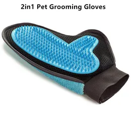 Högkvalitativ 2in1 Pet Grooming Handskar Tool Möbler Pet Hår Remover Mitt Gentle Deshedding Brush Gummi Tips för Massage Foe Dog Cat