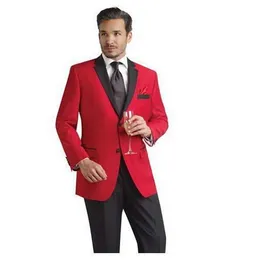 2018 Custom Made Slim Fit Kırmızı Parti Ceket Damat Smokin Siyah Çentik Yaka Erkekler Için En Iyi Adam Düğün Takımları Groomsmen Suit (Ceket + Pantolon + Kravat)
