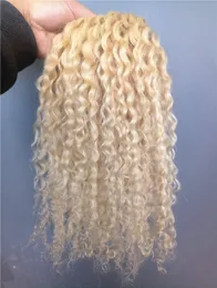brasiliansk jungfru remy lockigt hår inslagsklämma i naturlig kinky curlväv obearbetad blond 613 mänskliga förlängningar