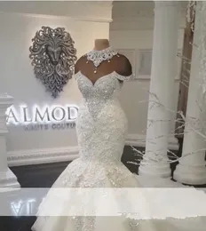 2018 Nowy Projektant Luksusowe Dubaj Arabskie Suknie Ślubne Syrenki Plus Size Kryształy Crystalty Dresy Suknia Ślubna Bridal Suknie Niestandardowe